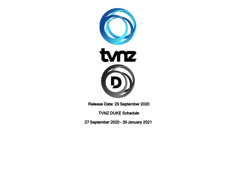 Release Date: 29 September 2020 TVNZ DUKE Schedule 27