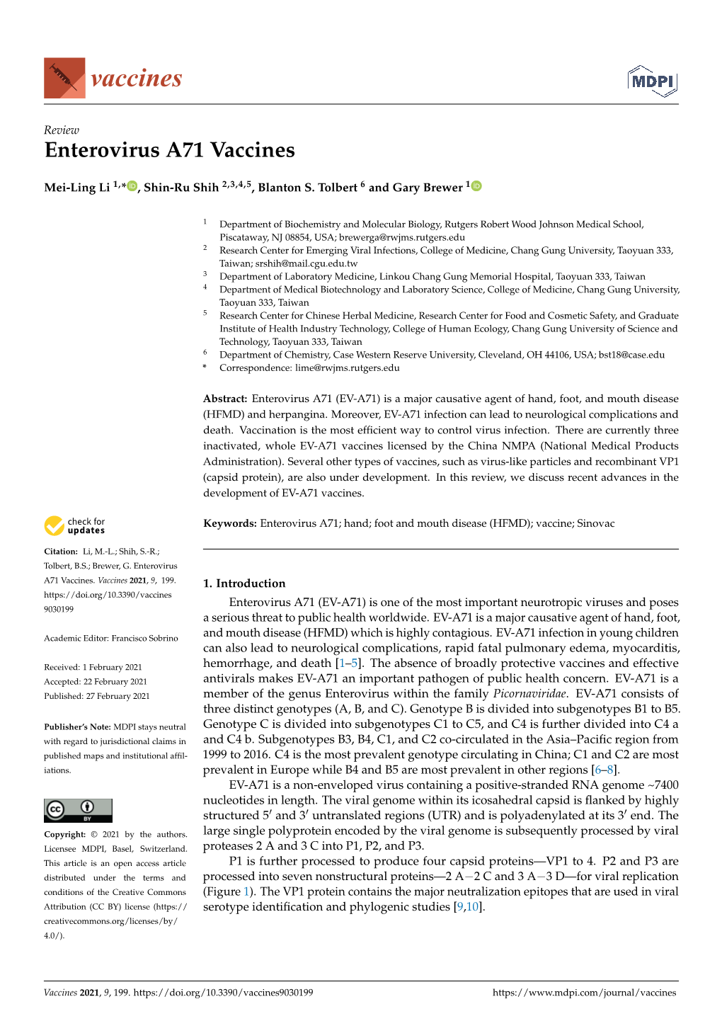 Enterovirus A71 Vaccines