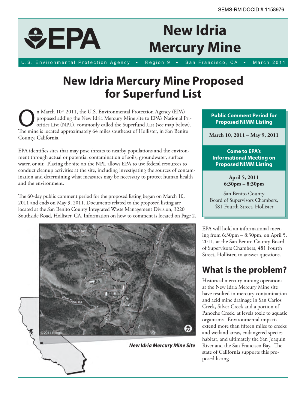 New Idria Mercury Mine Proposed for Superfund List