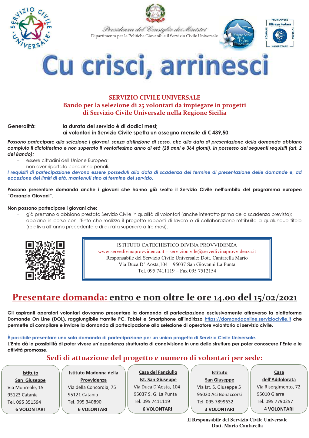 Presentare Domanda: Entro E Non Oltre Le Ore 14.00 Del 15/02/2021