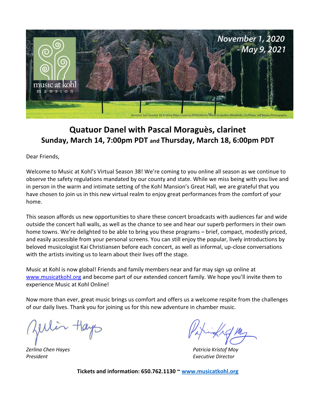 Quatuor Danel with Pascal Moraguès, Clarinet Sunday, March 14, 7:00Pm PDT and Thursday, March 18, 6:00Pm PDT