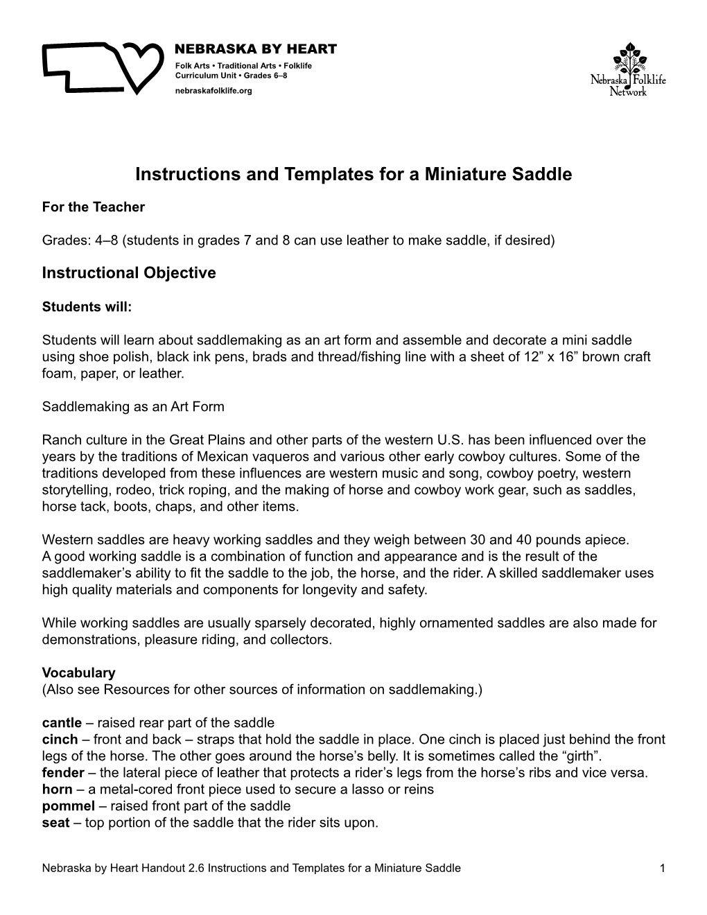 Instructions and Templates for a Miniature Saddle