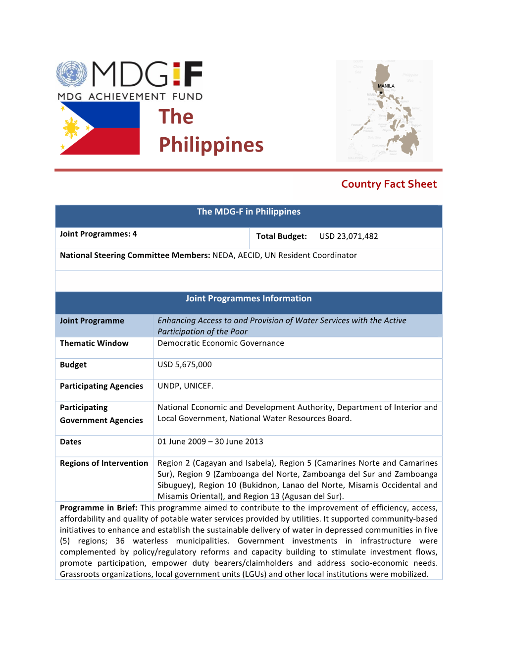 The Philippines’ Institutional Capacity to Adapt to Climate Change” Thematic Window Environment and Climate Change