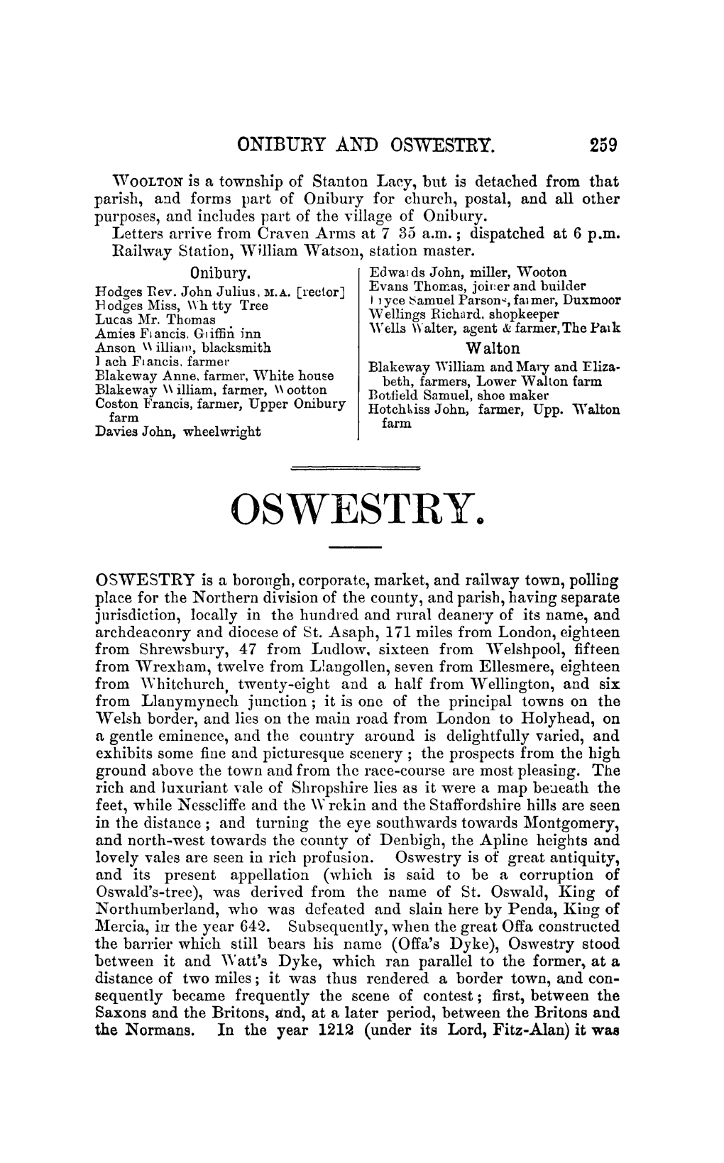 Onibury and Oswestry. 259