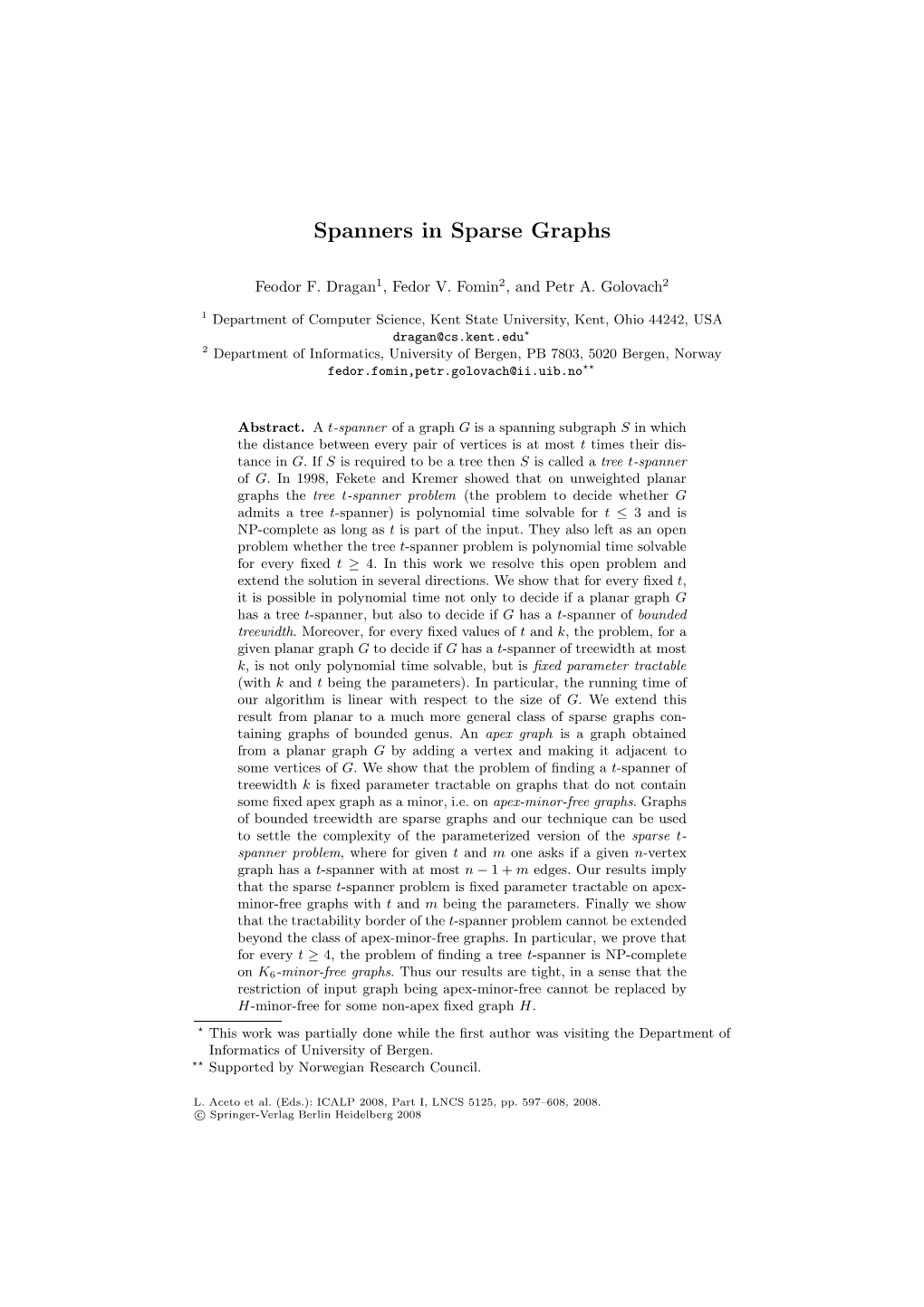 Spanners in Sparse Graphs