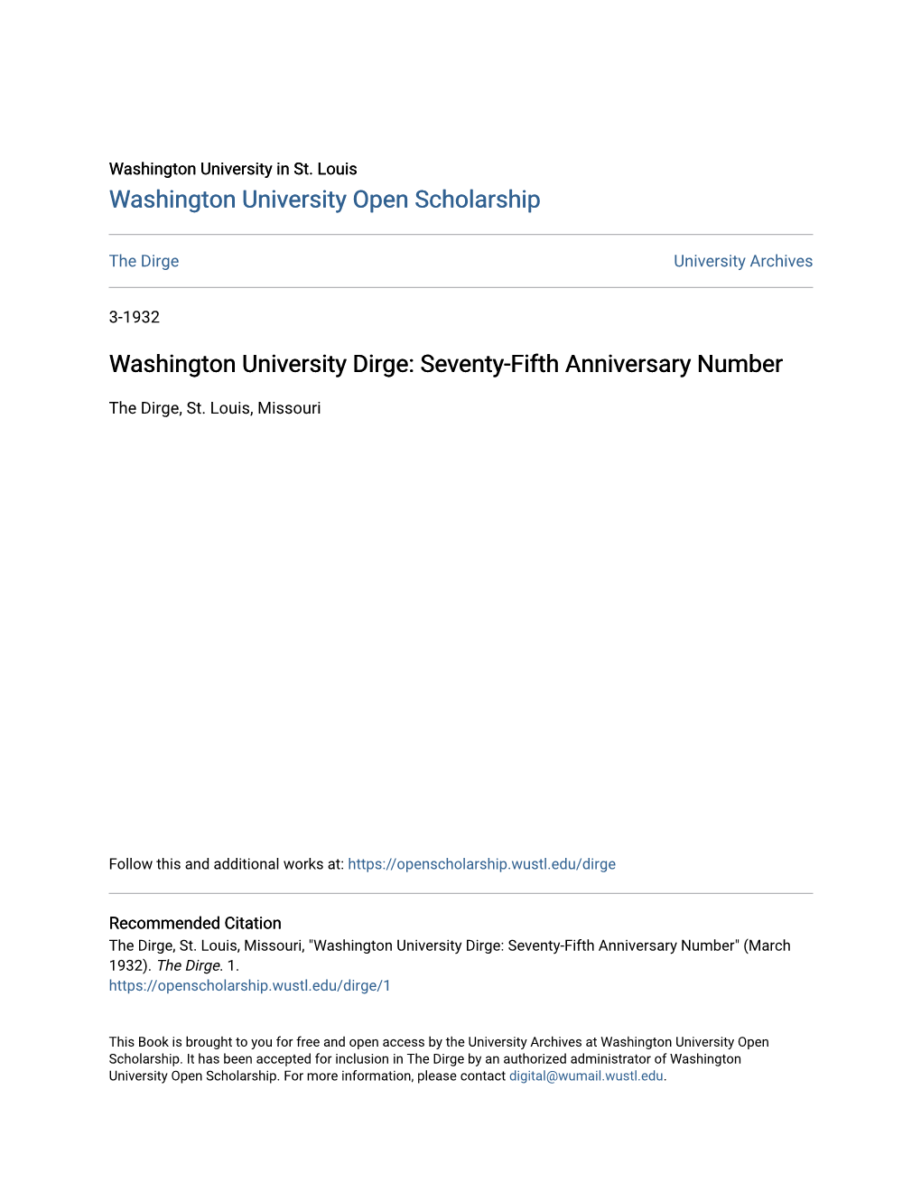 Washington University Dirge: Seventy-Fifth Anniversary Number
