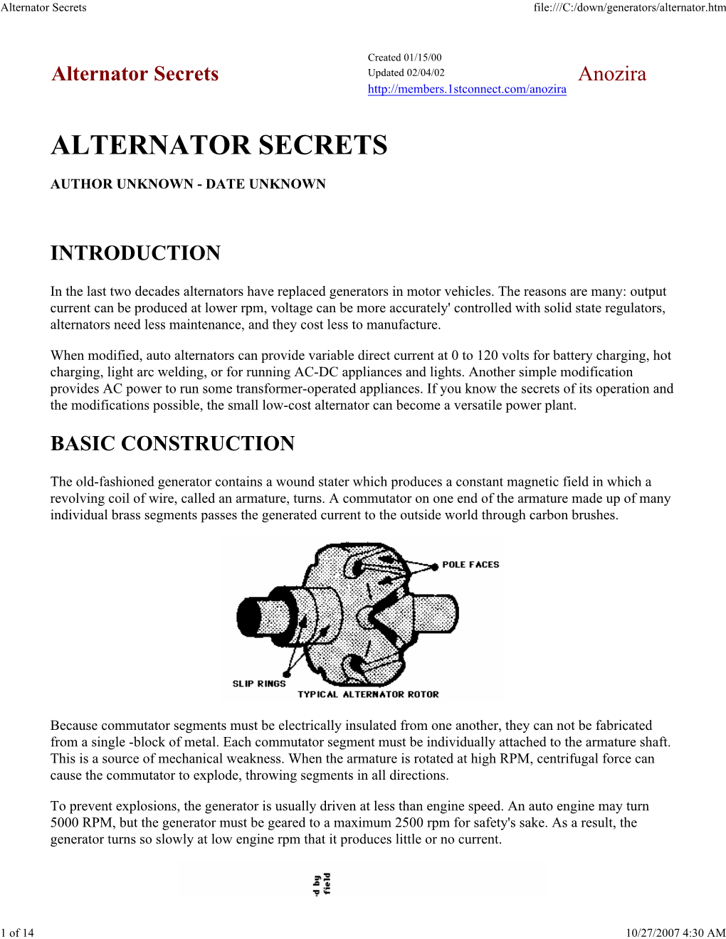 Alternator Secrets File:///C:/Down/Generators/Alternator.Htm