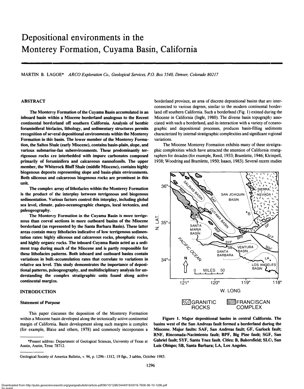 Depositional Environments in the Monterey Formation, Cuyama Basin, California