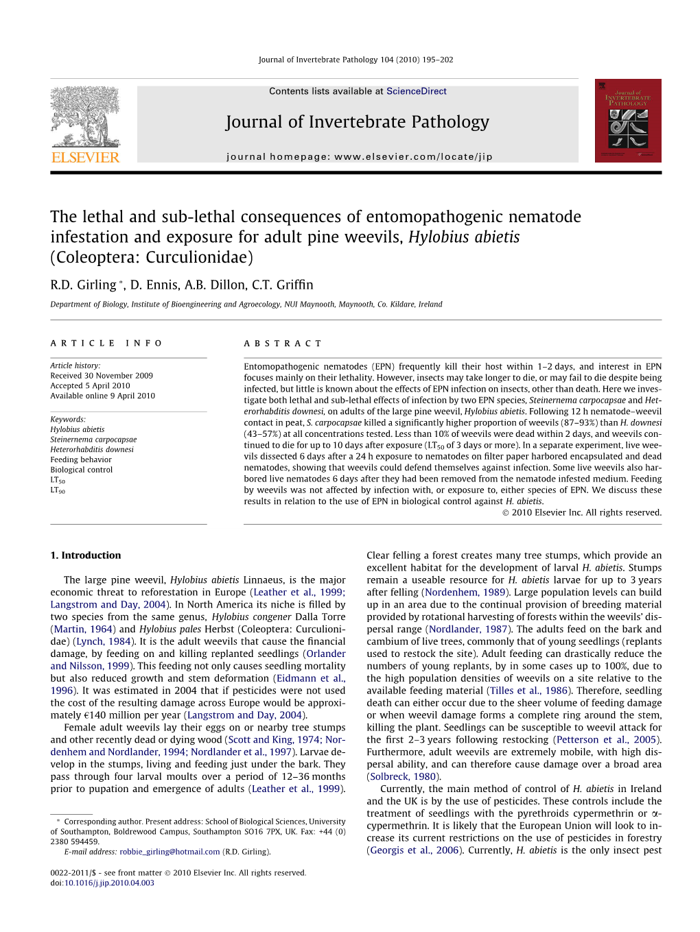 Journal of Invertebrate Pathology 104 (2010) 195–202