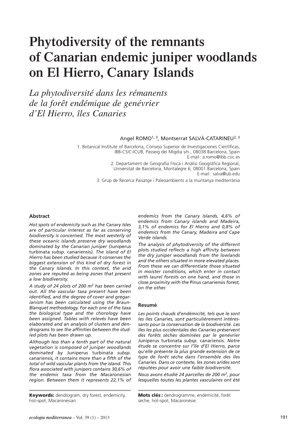 Phytodiversity of the Remnants of Canarian Endemic Juniper