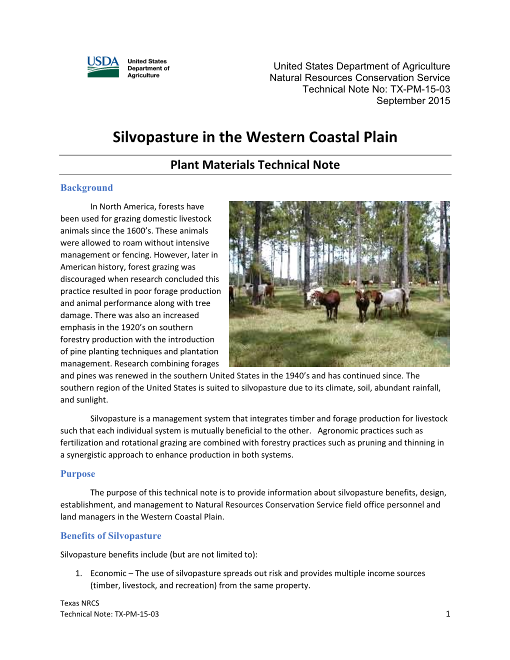 Silvopasture in the Western Coastal Plain Plant Materials Technical Note