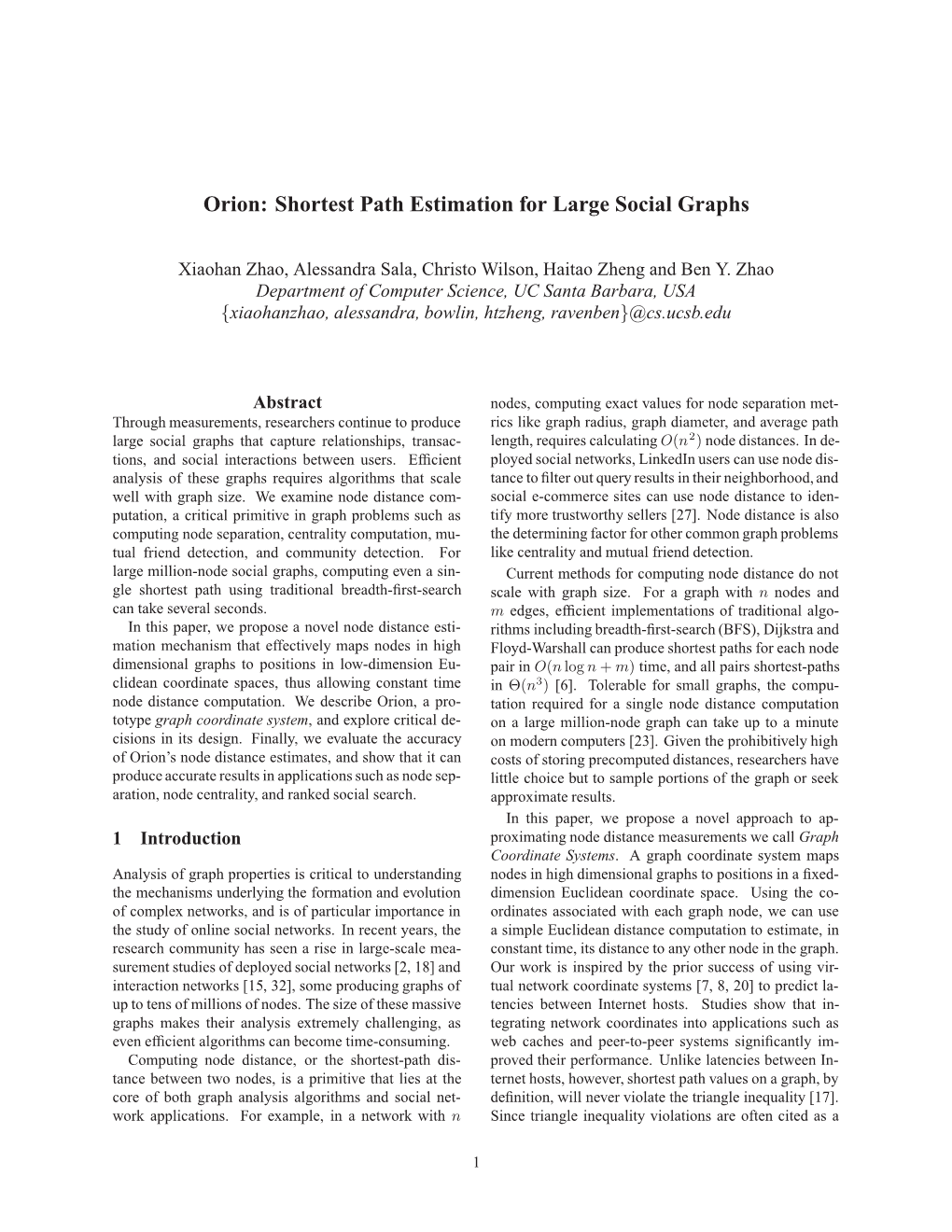Orion: Shortest Path Estimation for Large Social Graphs