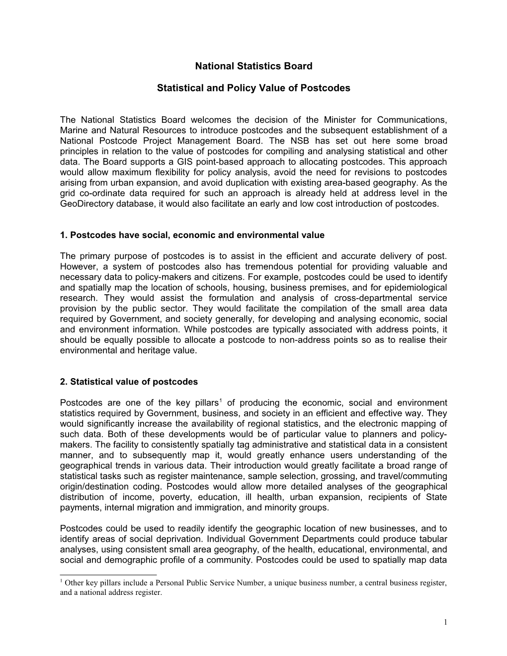 Draft CSO Position on Postcodes