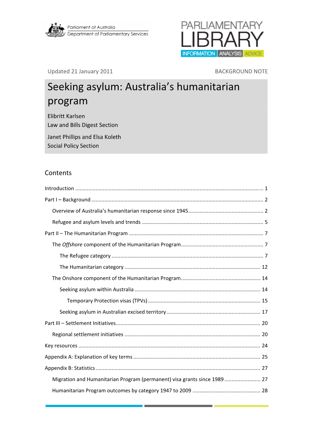 Seeking Asylum: Australia's Humanitarian Program