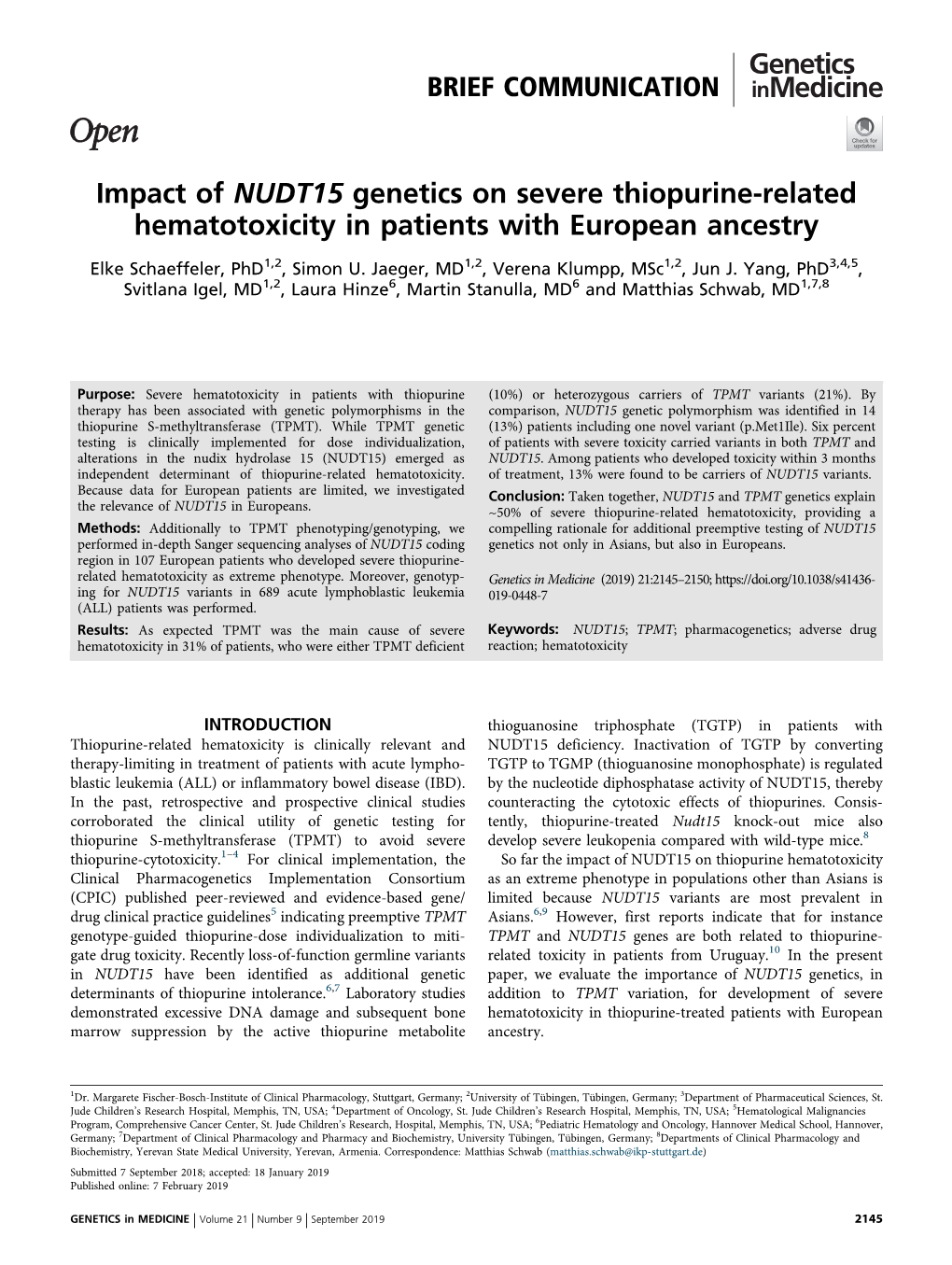 Impact of NUDT15 Genetics on Severe Thiopurine-Related Hematotoxicity in Patients with European Ancestry