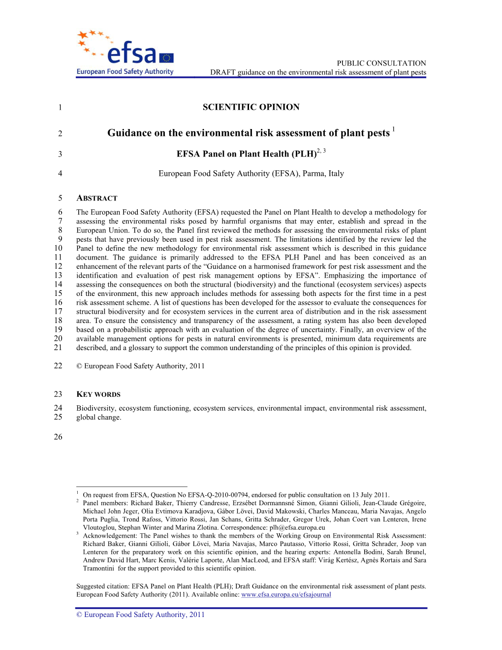 Guidance on the Environmental Risk Assessment of Plant Pests