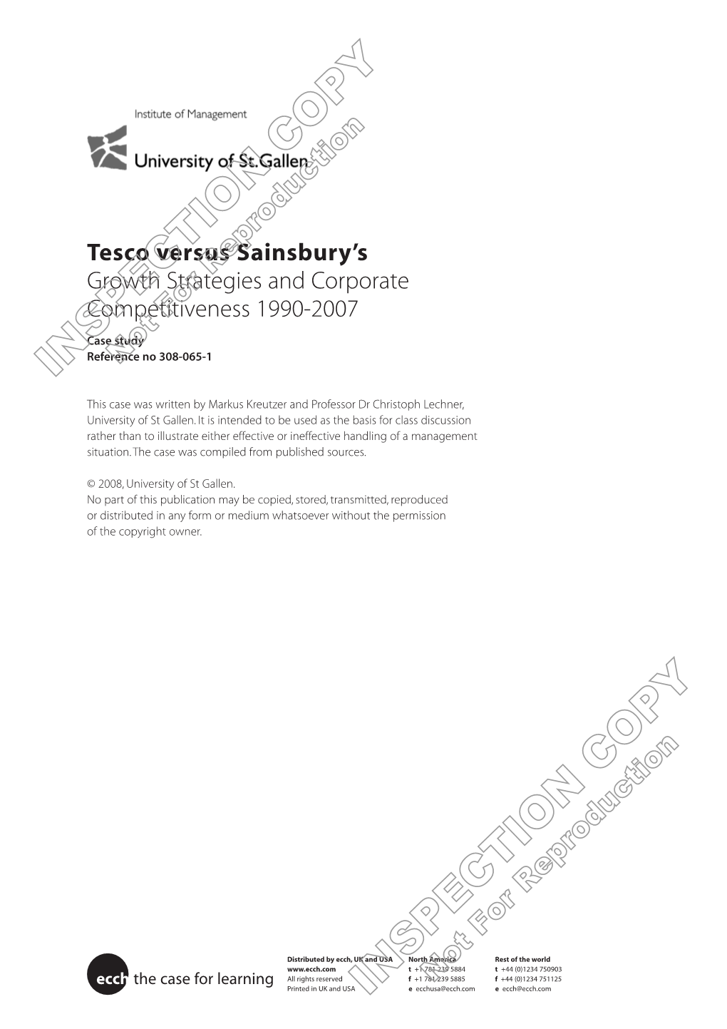 Tesco Versus Sainsbury's Growth Strategies and Corporate Competitiveness 1990-2007