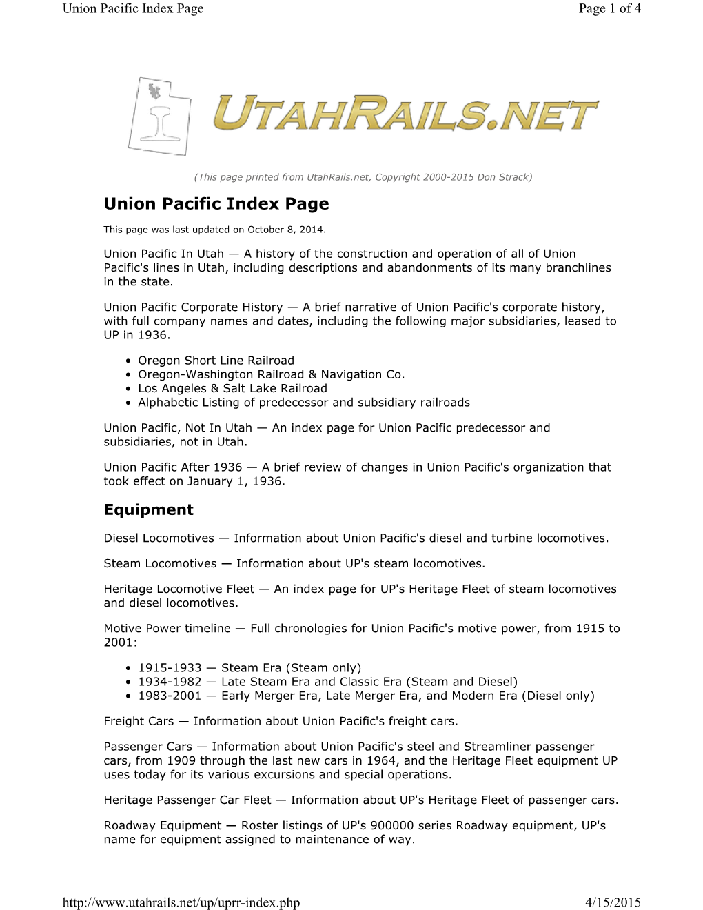 Union Pacific Index Page Page 1 of 4