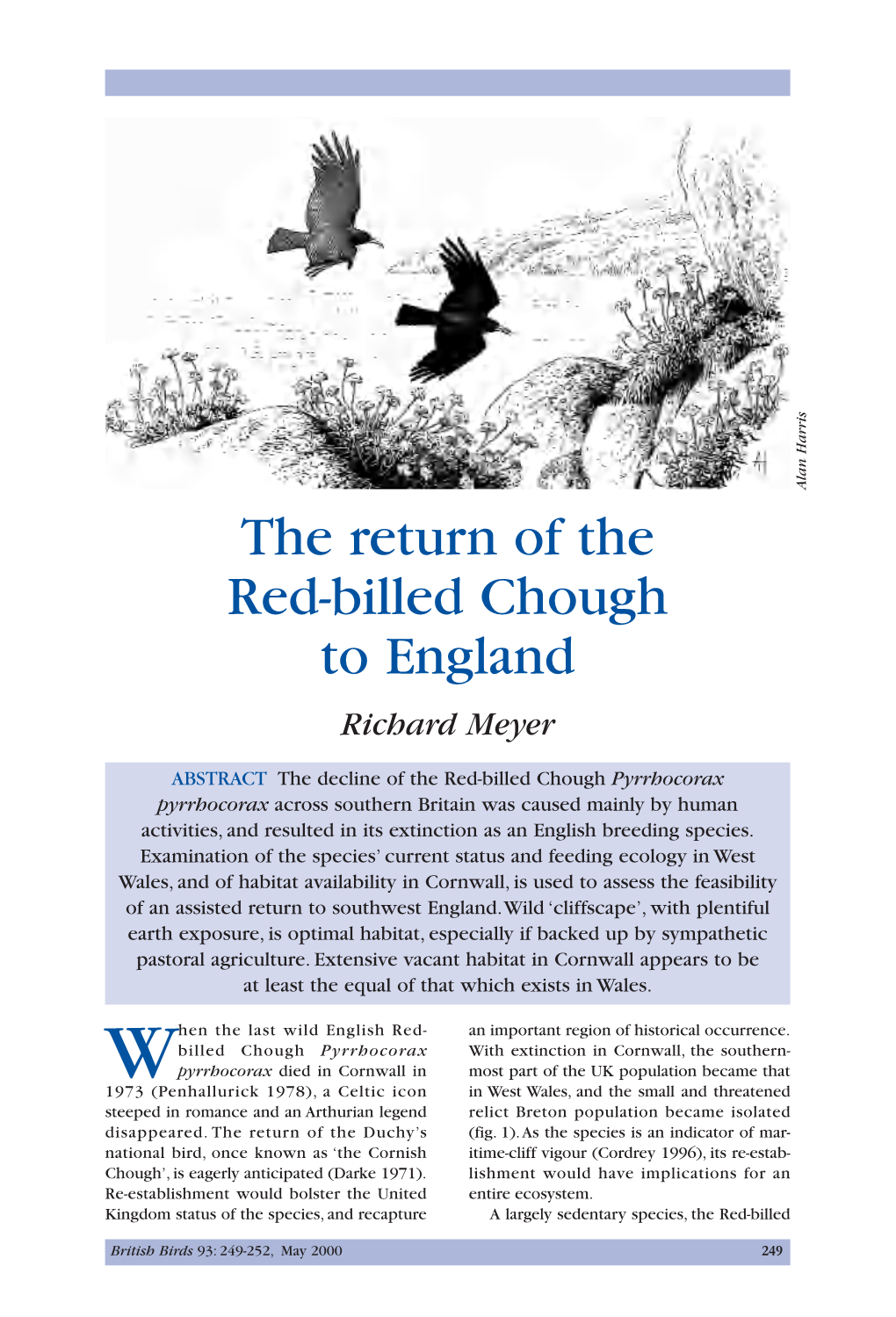 The Return of the Red-Billed Chough to England Richard Meyer