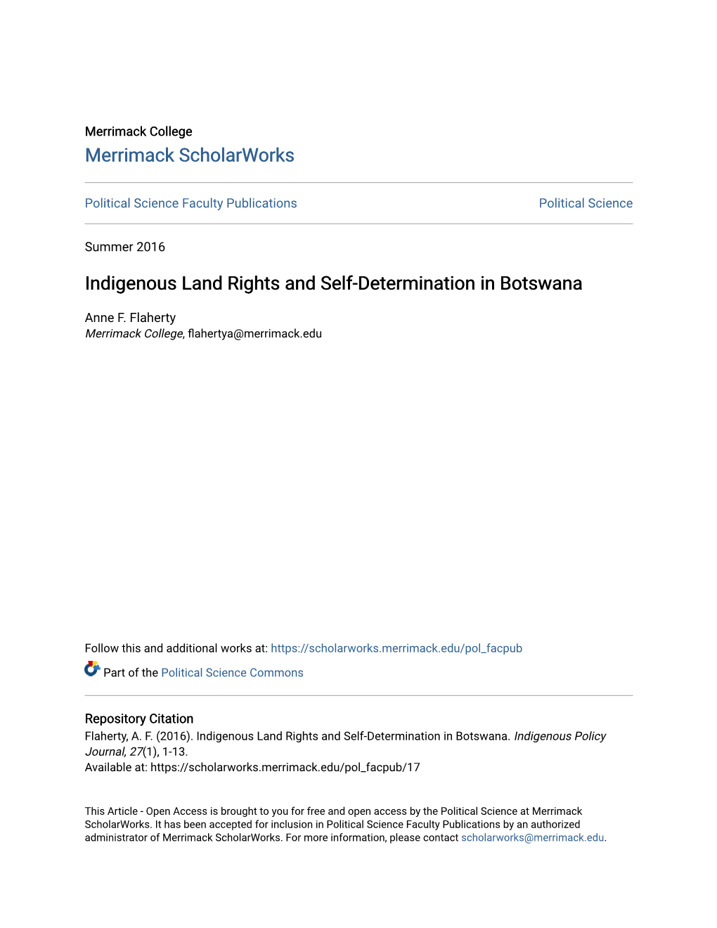 Indigenous Land Rights and Self-Determination in Botswana