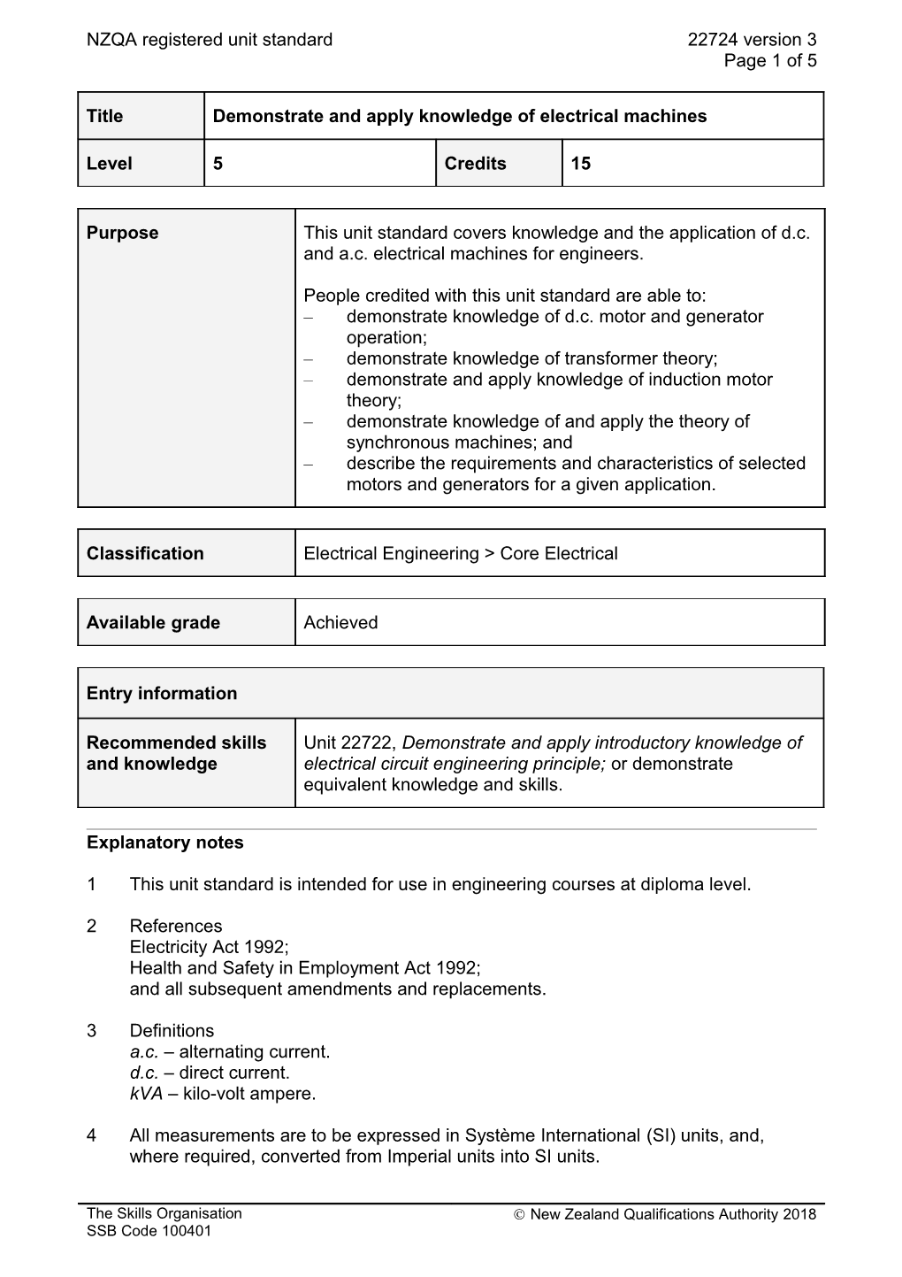 22724 Demonstrate and Apply Knowledge of Electrical Machines