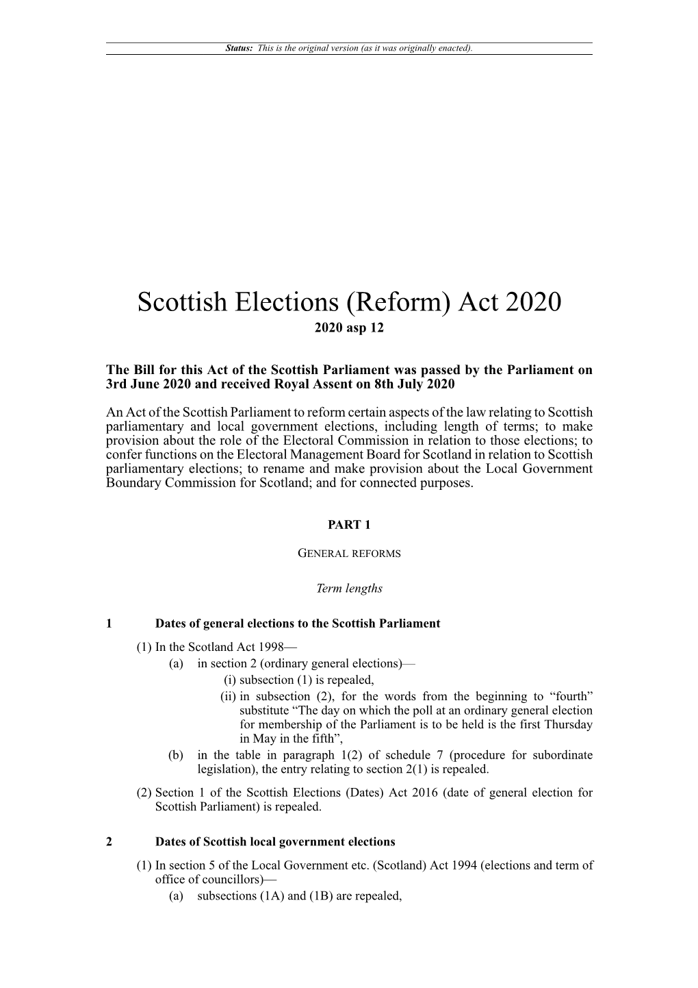 Scottish Elections (Reform) Act 2020 2020 Asp 12
