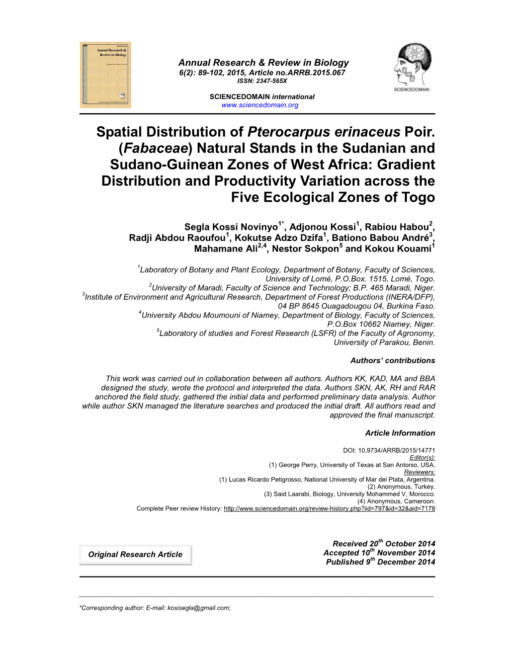 Spatial Distribution of Pterocarpus Erinaceus Poir. (Fabaceae) Natural