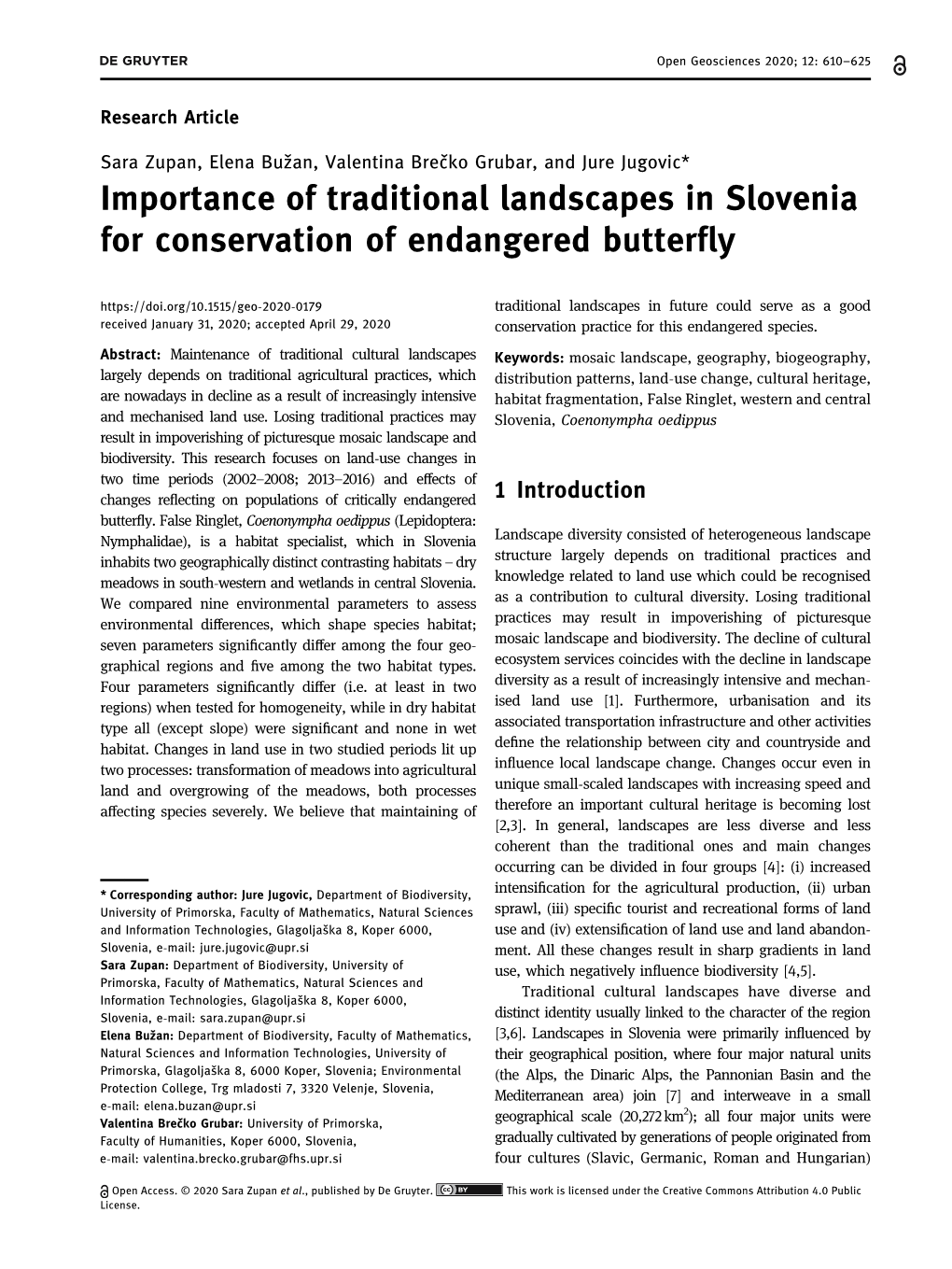 Importance of Traditional Landscapes in Slovenia for Conservation of Endangered Butterﬂy