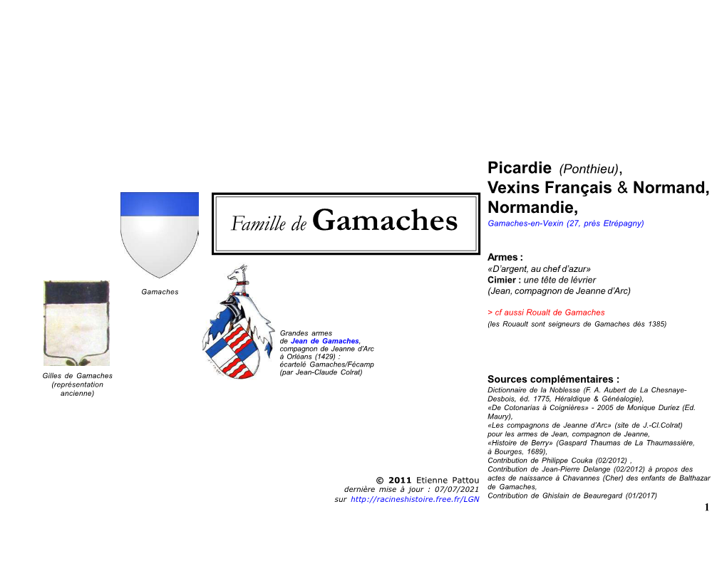 Famille De Gamaches Gamaches-En-Vexin (27, Près Etrépagny)