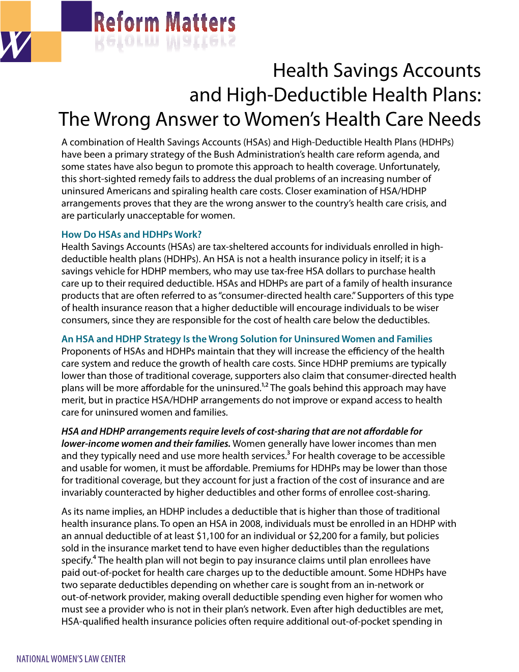 Health Savings Accounts and High-Deductible Health Plans