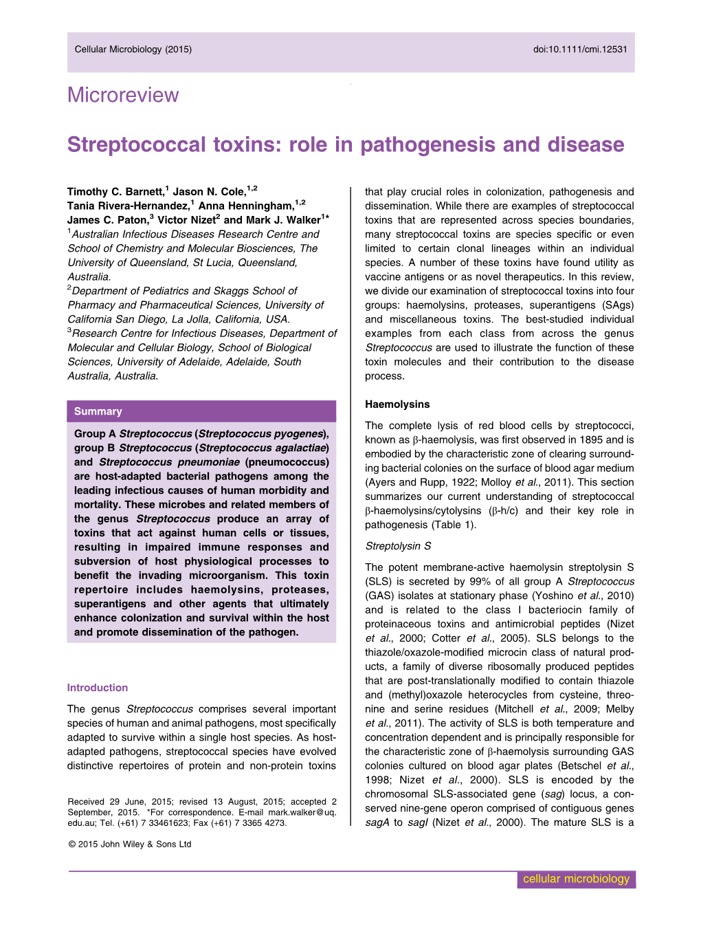 Streptococcal Toxins: Role in Pathogenesis and Disease