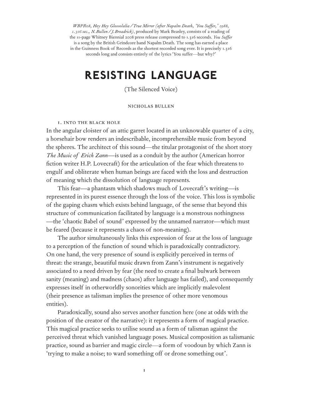 Resisting Language (The Silenced Voice)