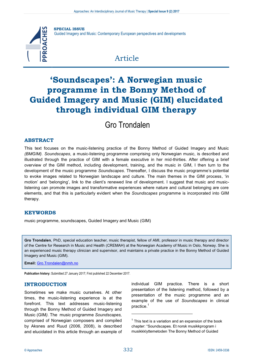 'Soundscapes': a Norwegian Music Programme in the Bonny Method Of