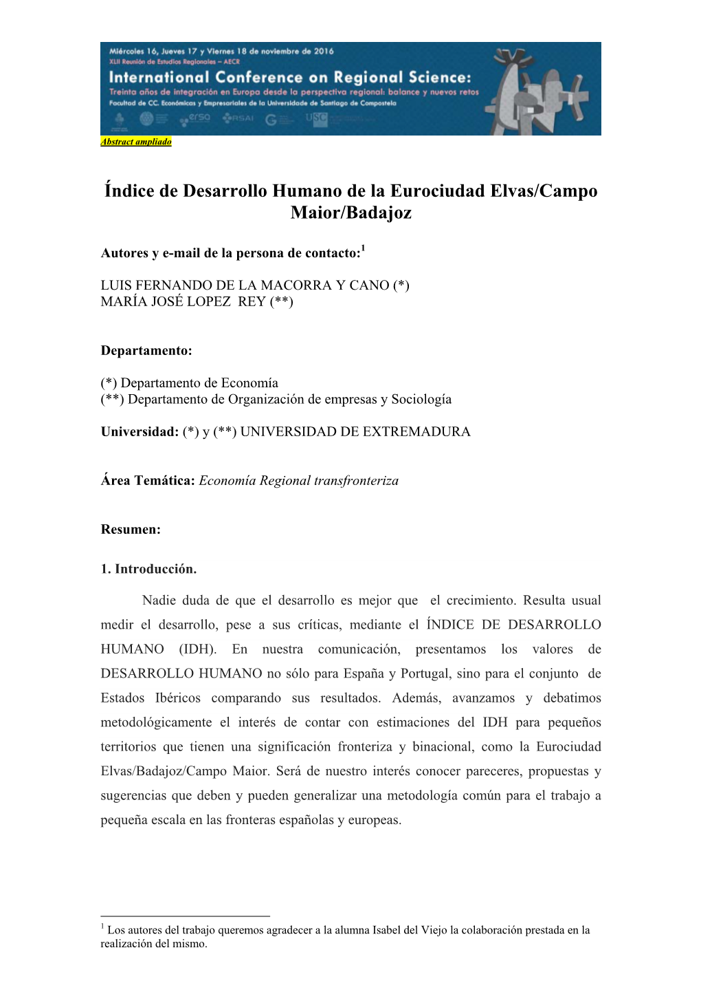Índice De Desarrollo Humano De La Eurociudad Elvas/Campo Maior/Badajoz