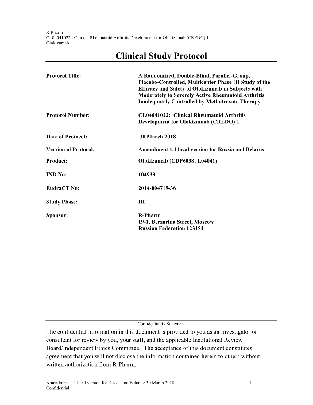 Quintiles Ph II-III Clinical Protocol