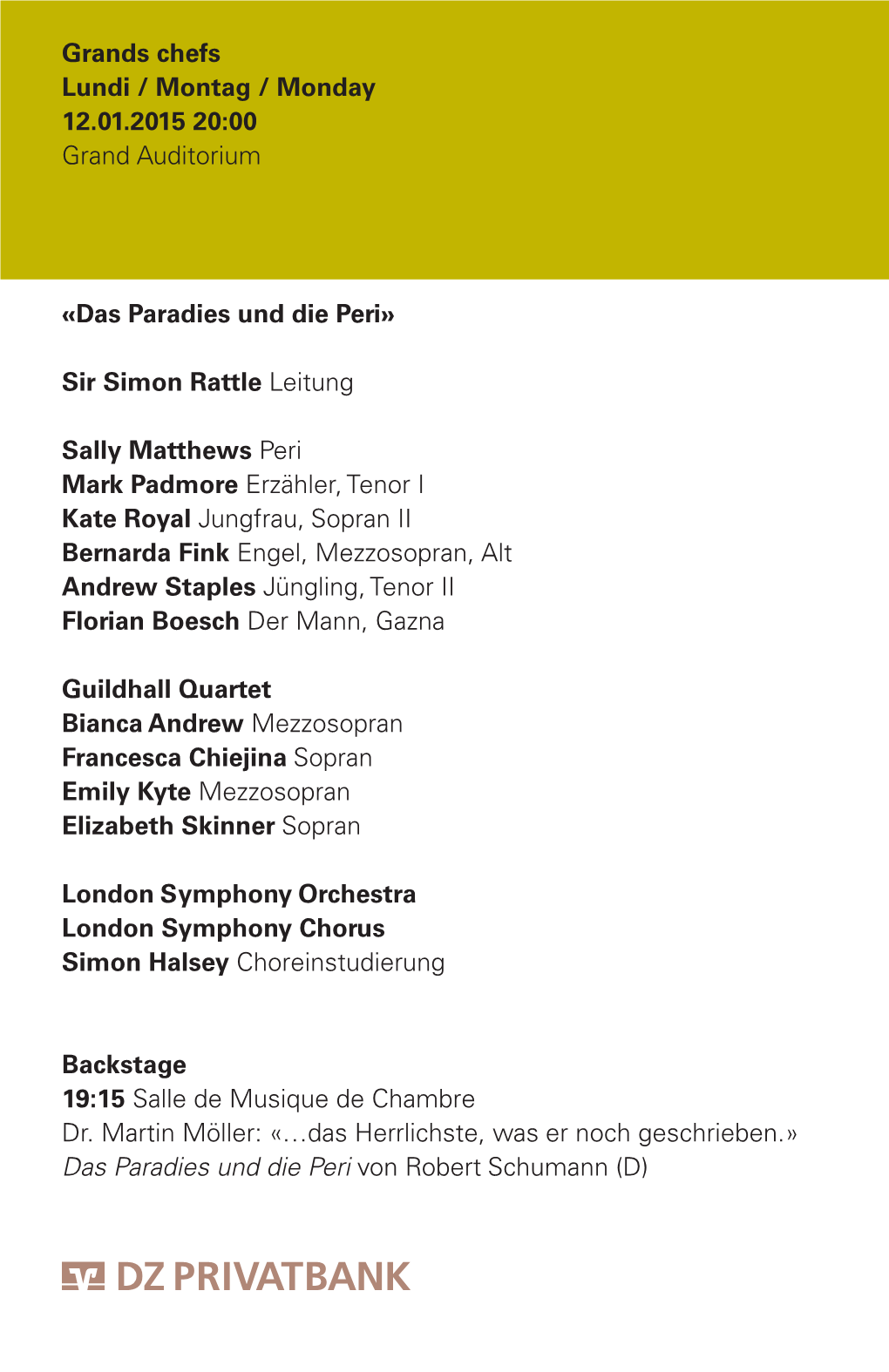 Sir Simon Rattle Leitung Sally Matthews Peri Mark Padmore