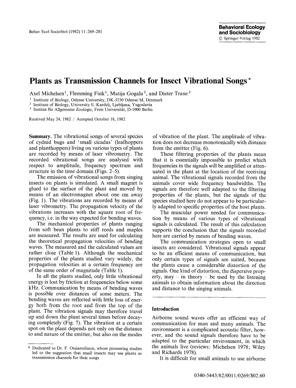 Plants As Transmission Channels for Insect Vibrational Songs