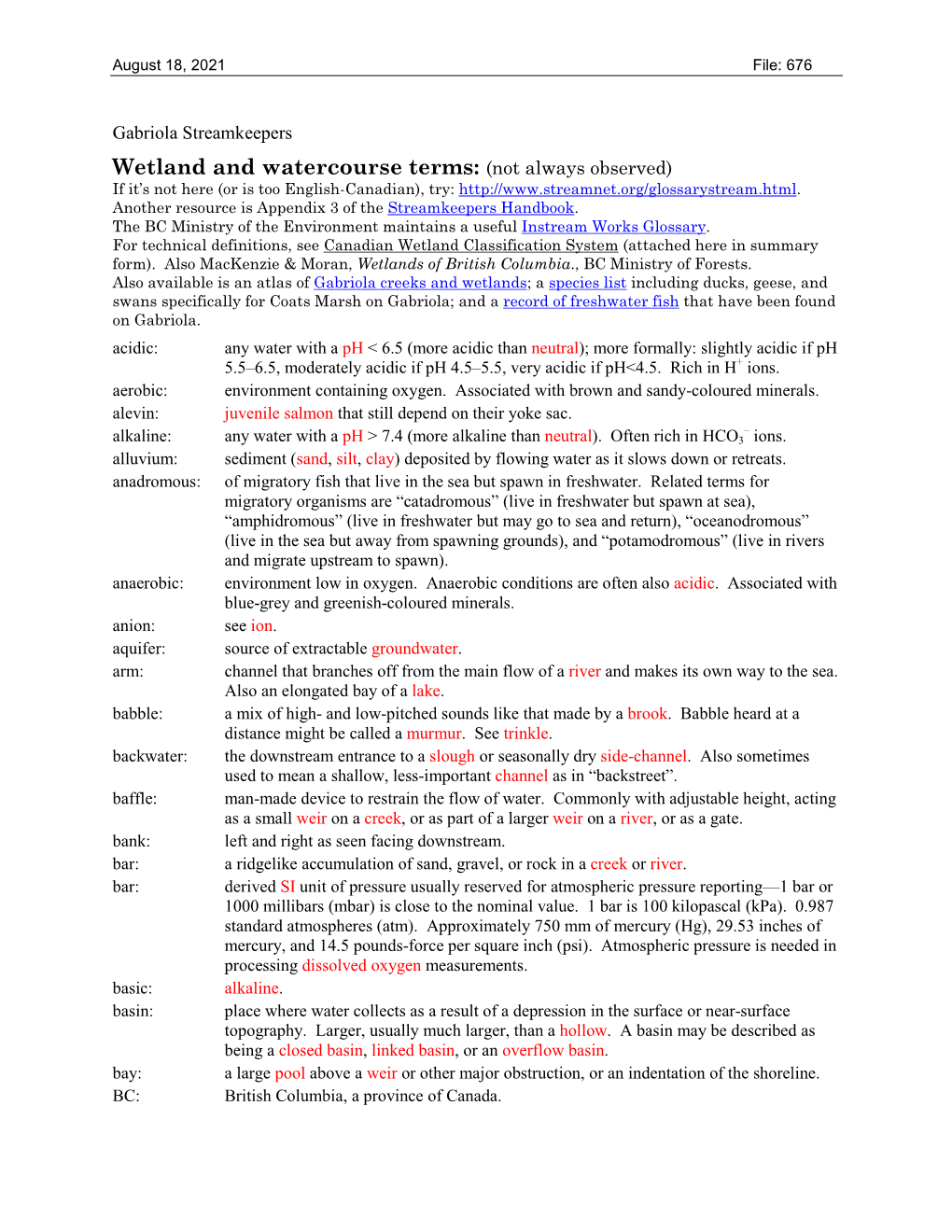 Wetland and Watercourse Terms: (Not Always Observed) If It’S Not Here (Or Is Too English-Canadian), Try