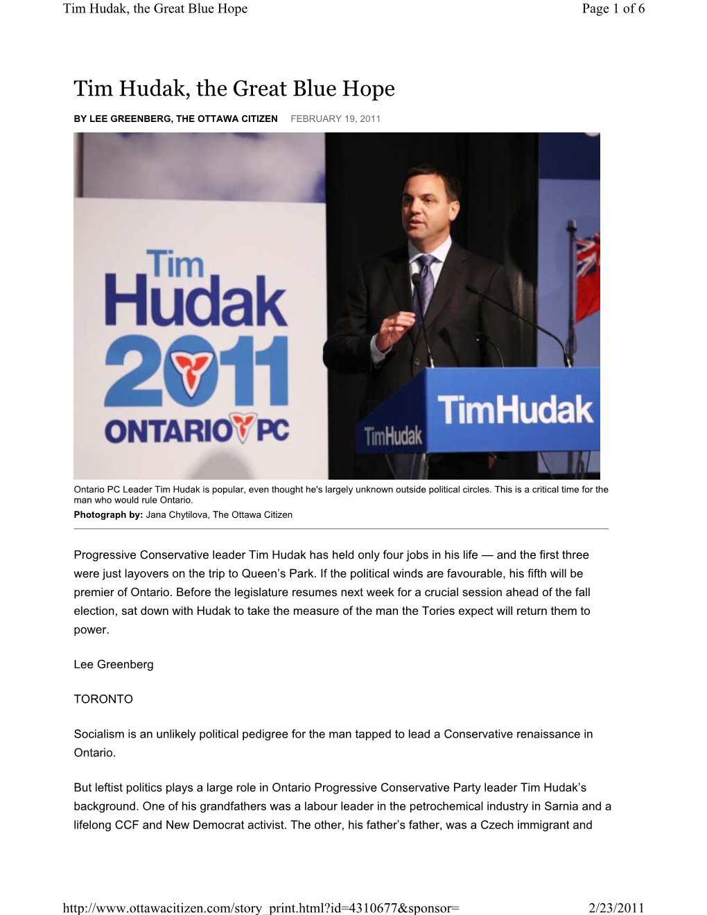 Tim Hudak, the Great Blue Hope Page 1 of 6