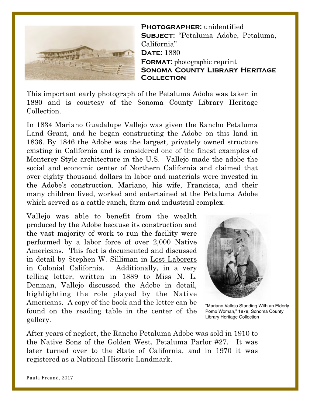 Petaluma Adobe, Petaluma, California” Date: 1880 Format: Photographic Reprint Sonoma County Library Heritage Collection