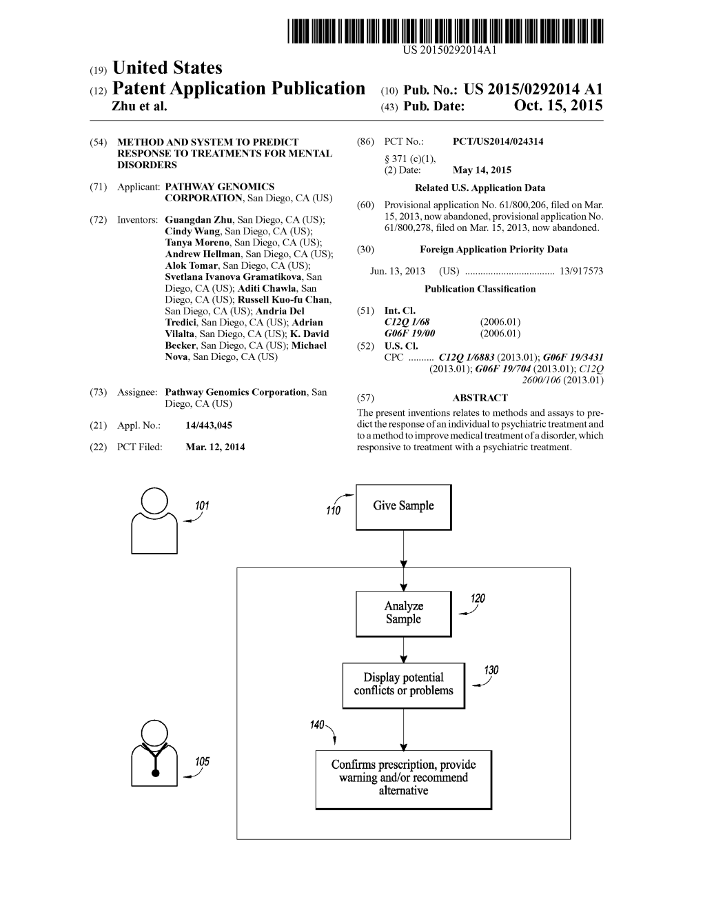 (12) Patent Application Publication (10) Pub. No.: US 2015/0292014 A1 Zhu Et Al