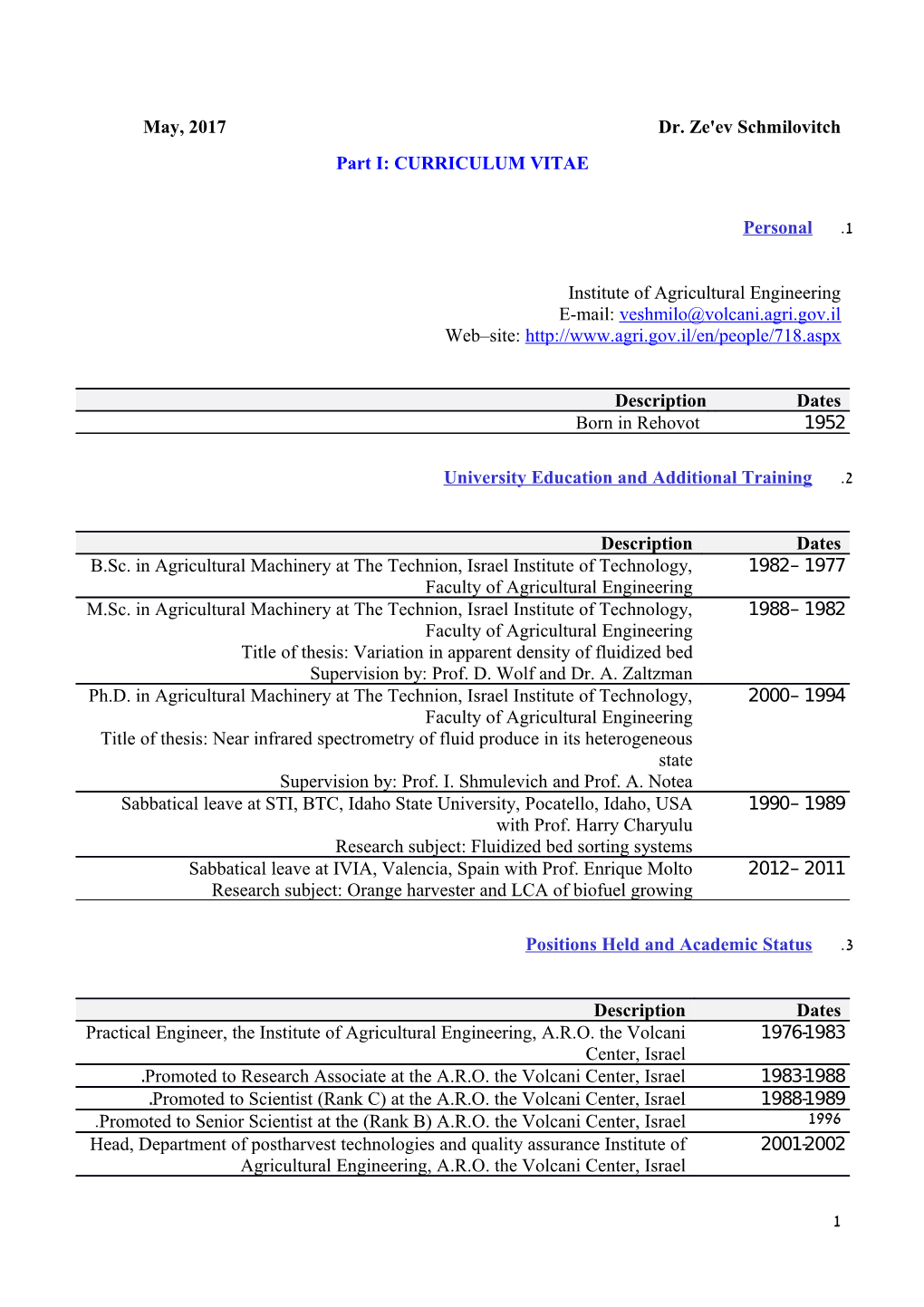 Part I: CURRICULUM VITAE