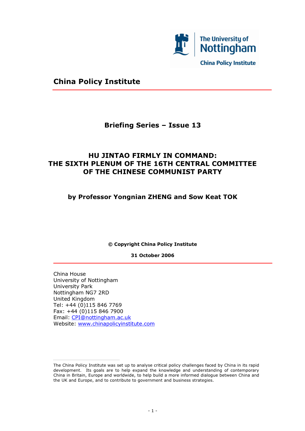 China Policy Institute