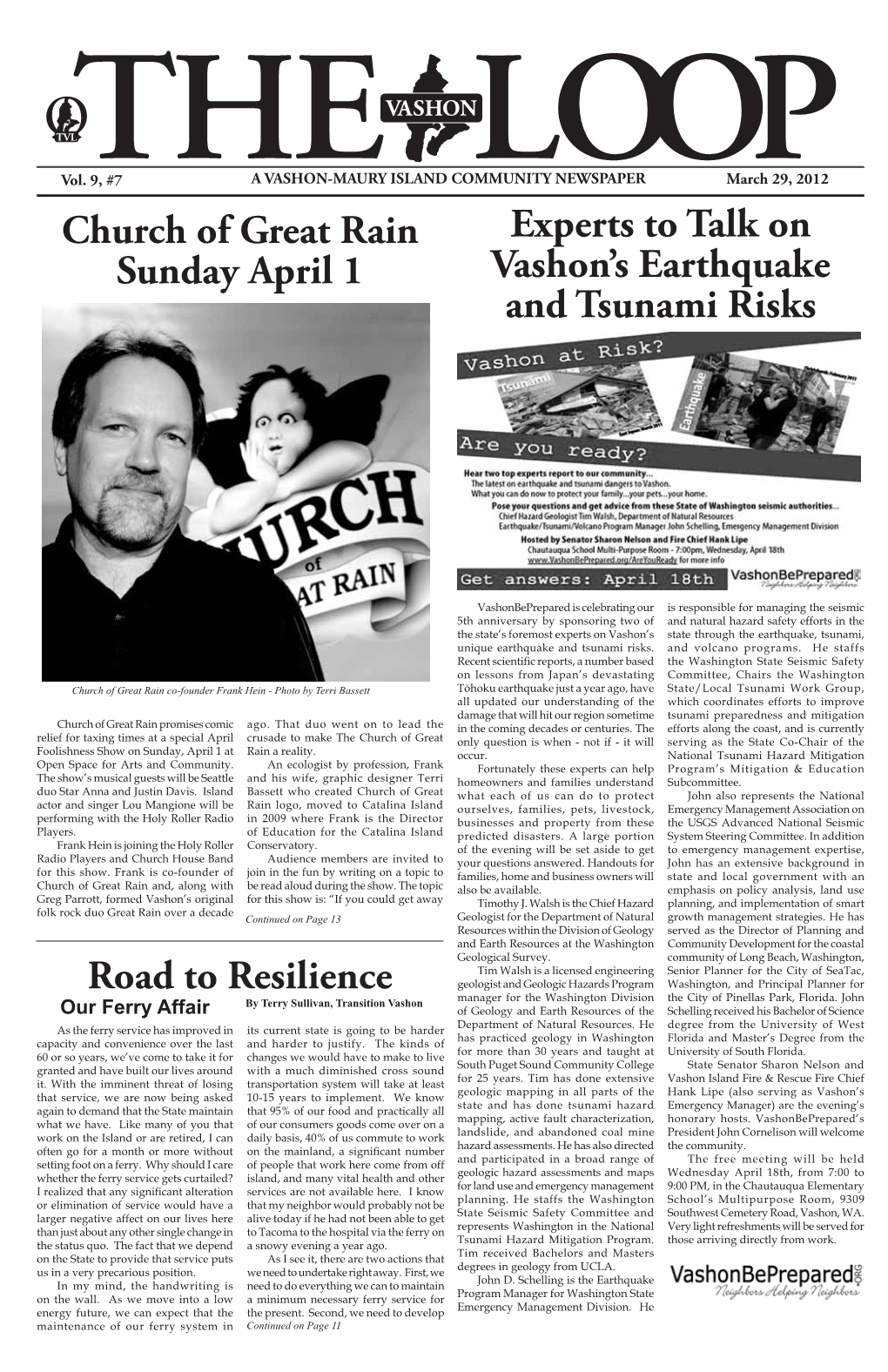 Road to Resilience Experts to Talk on Vashon's Earthquake and Tsunami
