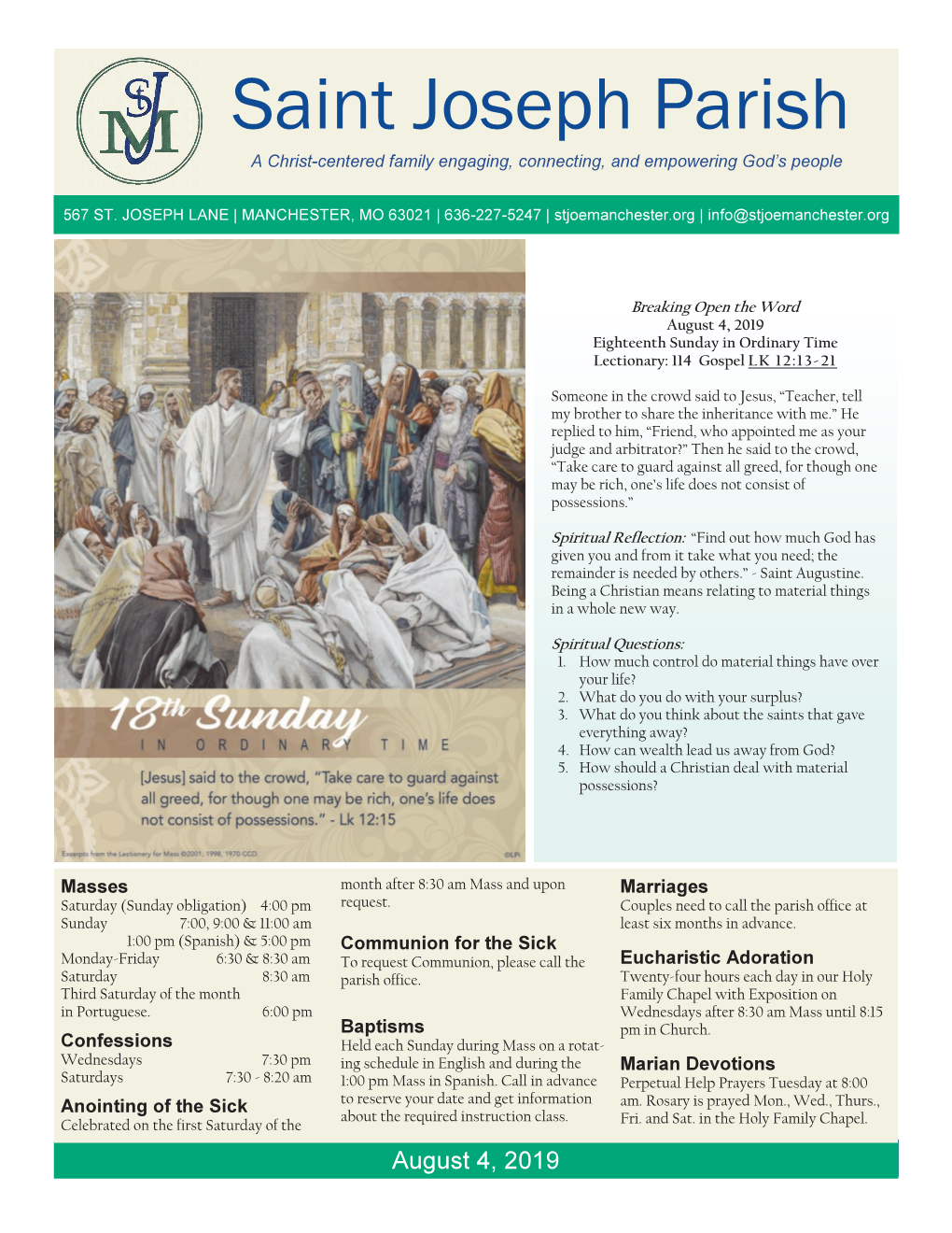 Saint Joseph Parish a Christ-Centered Family Engaging, Connecting, and Empowering God’S People