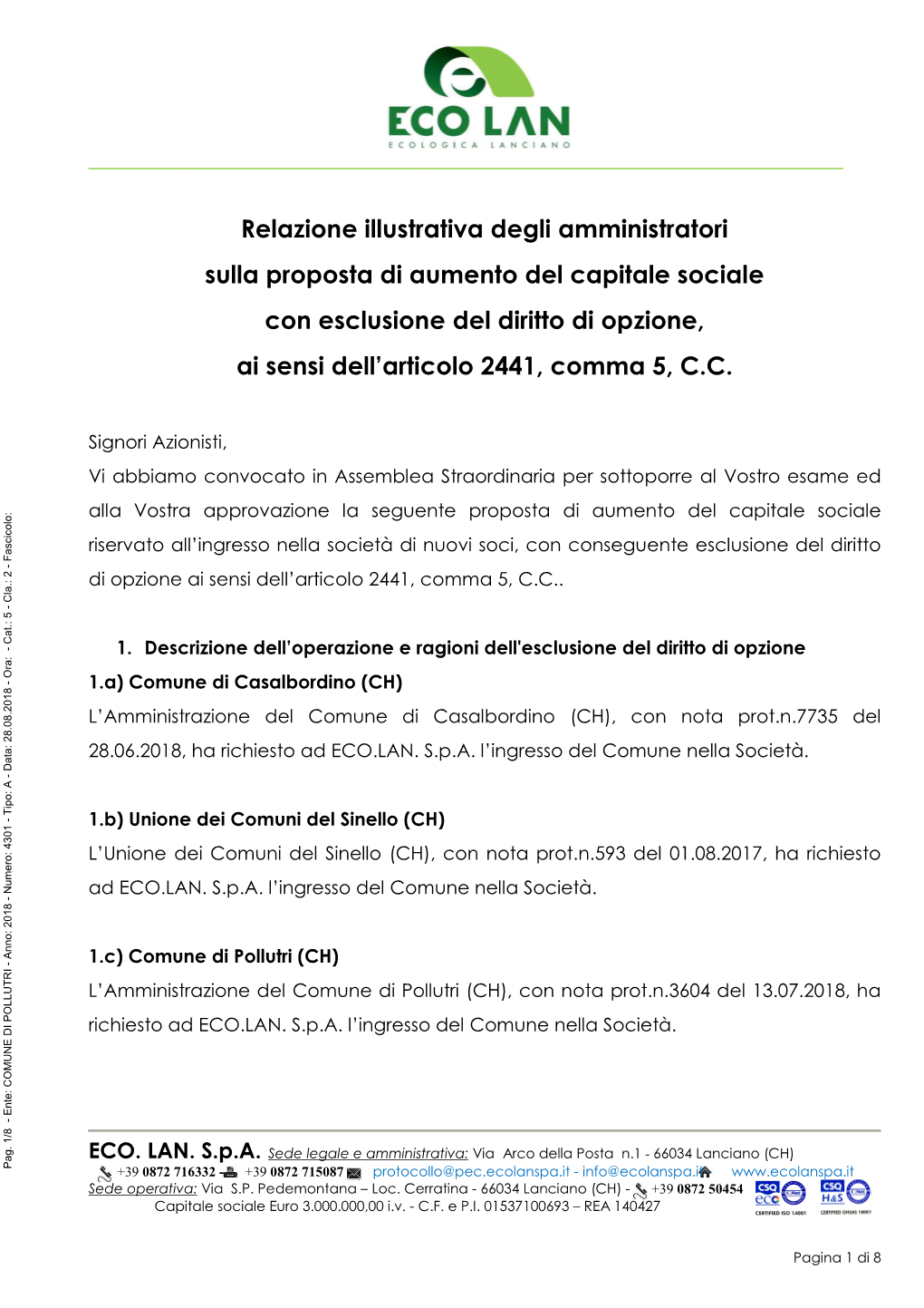 20180809 Relazione Amministrat Aum Cap Soc Ecolan