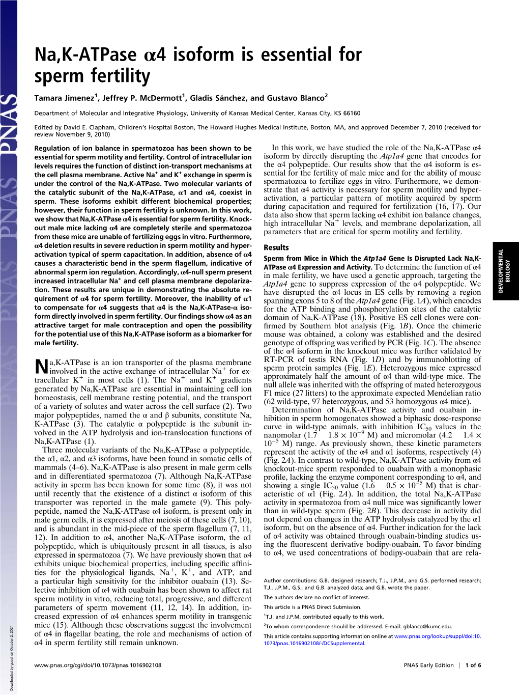 Na,K-Atpase Α4 Isoform Is Essential for Sperm Fertility