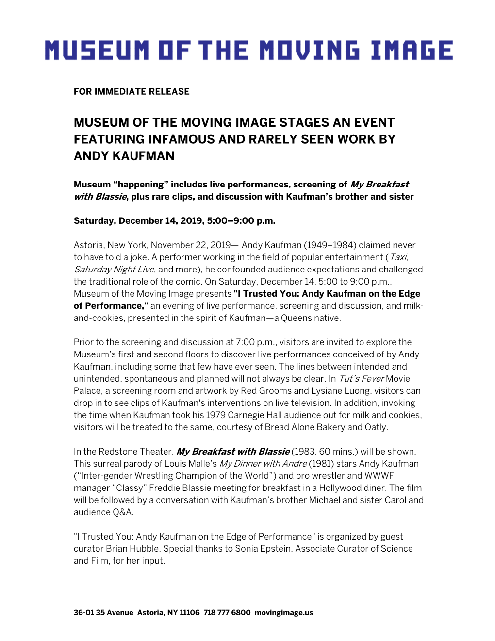 Museum of the Moving Image Stages an Event Featuring Infamous and Rarely Seen Work by Andy Kaufman