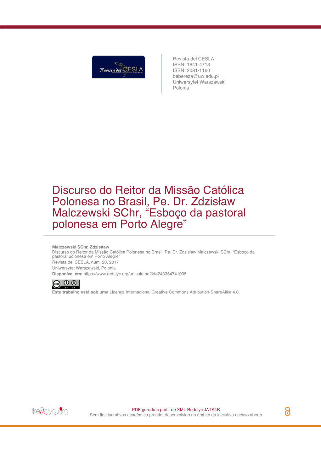 Discurso Do Reitor Da Missão Católica Polonesa No Brasil, Pe. Dr