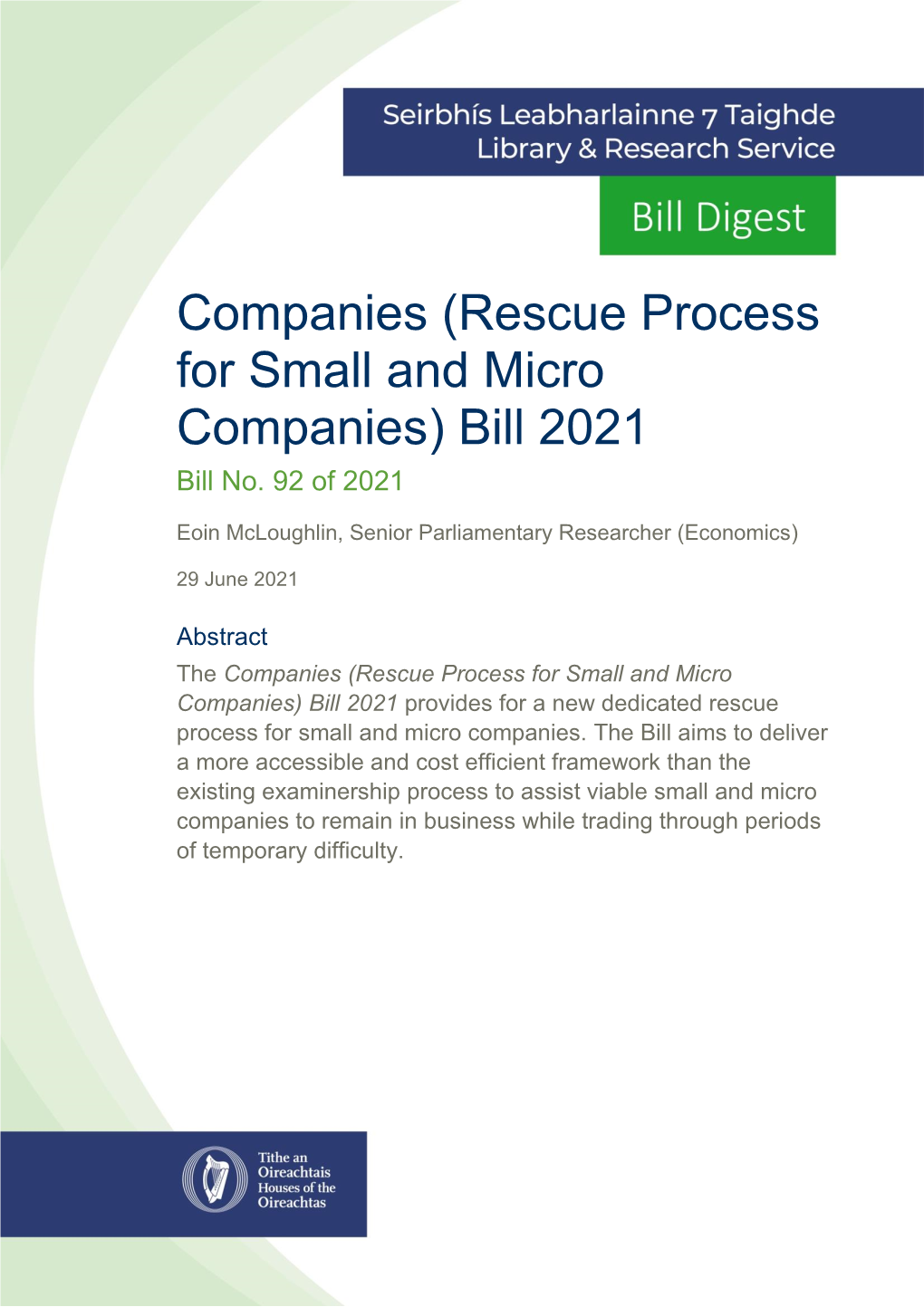(Rescue Process for Small and Micro Companies) Bill 2021 Bill No